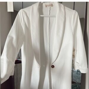 Altar'd‎ State Women's White Ruched 3/4 Sleeve Open Front Blazer Jacket